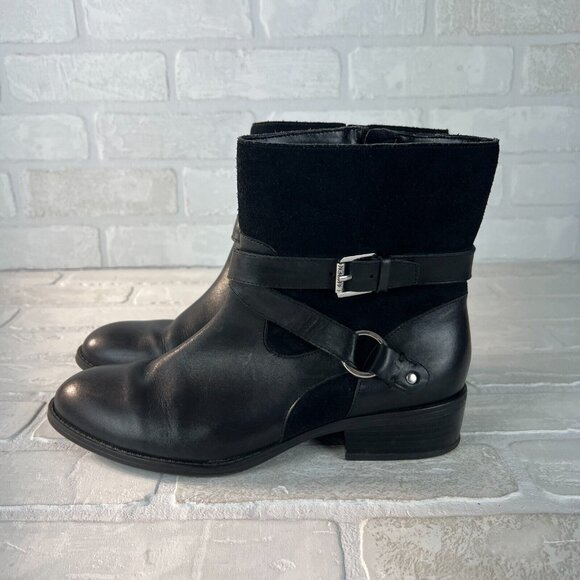 Ralph Lauren Makalia Boots Womens 8 Black Leather Suede Ankle Zip Buckle Riding - Picture 5 of 14